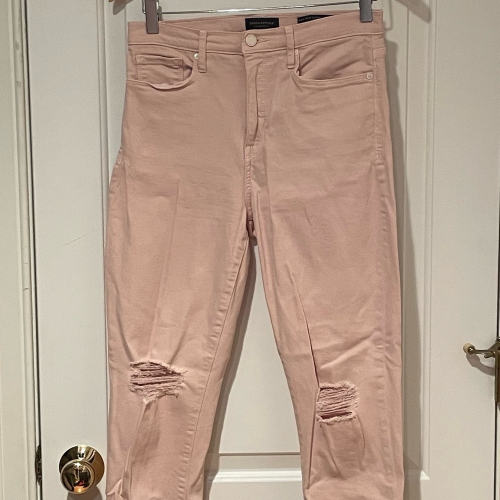 Banana Republic light pink skinny distressed denim jeans